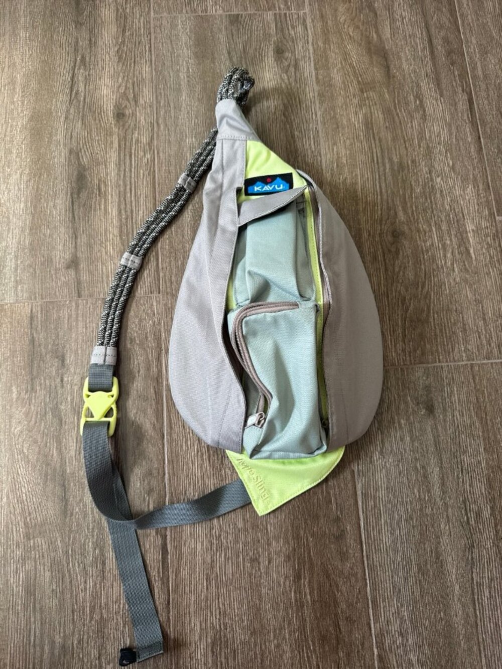 KAVU Sling Bag Gray Green Strap Backpack Crossbody